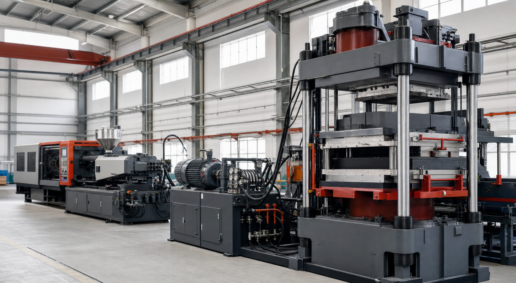 Rubber vulcanizing press and injection molding machinery in a clean workshop